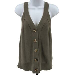Loft Outlet Tank Top Womens Sz S Gray V Neck Button Up Ribbed Knit Preppy Casual